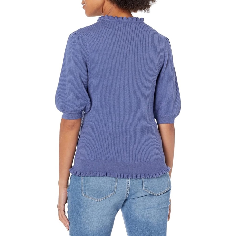 Sz L PAIGE Tasha Short Sleeve Cotton & Silk Blend Cardigan In Blue Yonder EUC - Picture 6 of 6